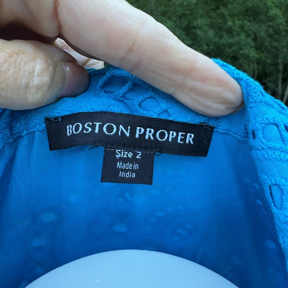 Boston Proper Malibu Blue Eyelet Sleeveless Dress MIDI size 2 side zipper - Picture 12 of 16